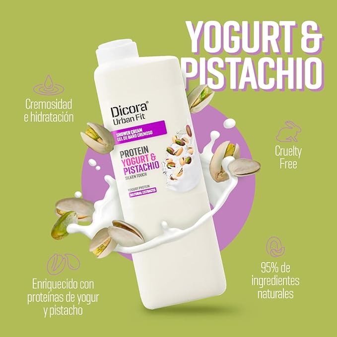 Dicora Urban Fit Shower Cream - Hydrating Women and Mens Body Wash - Shower Gel For Skin Protection - Natural Formula - Yogurt And Pistachio - 13.5 oz