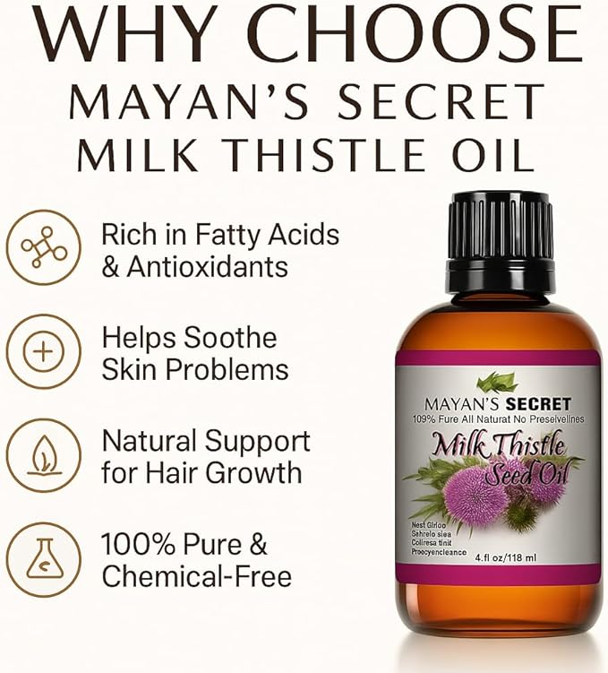 Mayan's Secret Milk Thistle Seed Oil Pure Cold Pressed Rich in Vitamin E and for Aging Skin