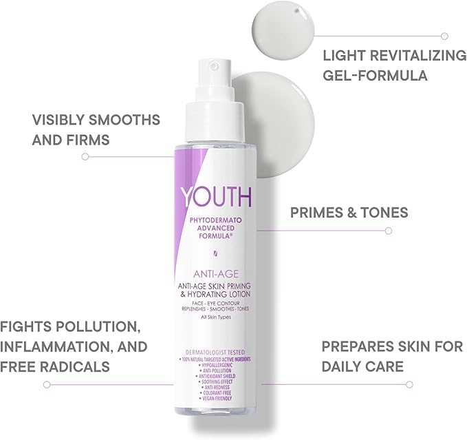 YOUTHPHYTO DERMATO Advanced Formula- Anti-Age Skin Priming and Hydrating Lotion - Hydrating Facial Toner Essence to Smooth, Balance & Prime The Skin, 3.4 Fl Oz