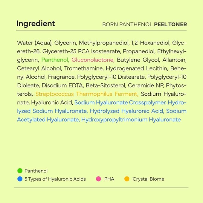 SAM'U Born Panthenol Peel Toner, Instant Hydration with 7 Hyaluronic Acids & Ceramide, Gentle Exfoliating PHA Toner for Women – Korean Skincare for All Skin Types (180ml / 6.08 fl oz)