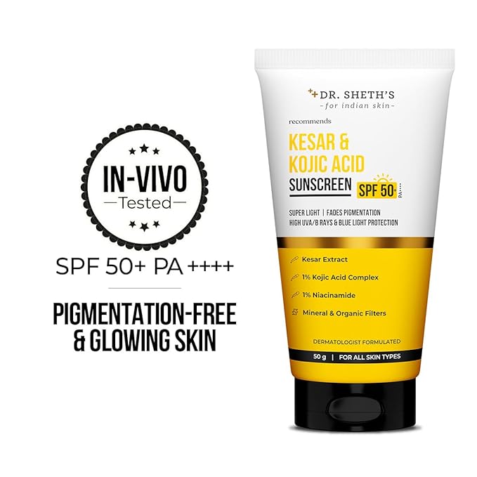 Dr. Sheth's Kesar Sunscreen with SPF 50 Pa++++ | For Daily Moisturization | For All Skin Types | 50 g
