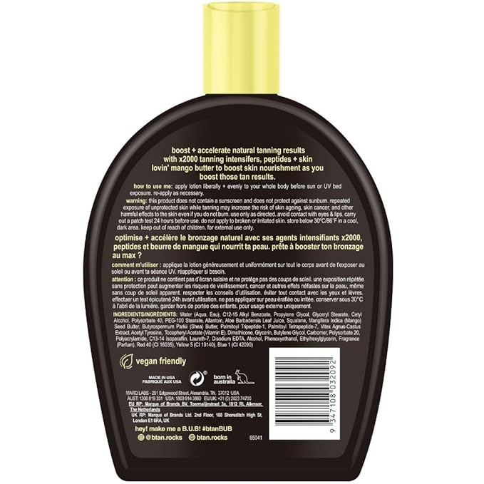 b.tan UV Tanning Bed Lotion | Darkest Tanning Lotion - Tinted, Indoor Outdoor Tan Bronzer Accelerator, Best Browning Body Tan Extender, No Sun Protection, 12 Fl Oz