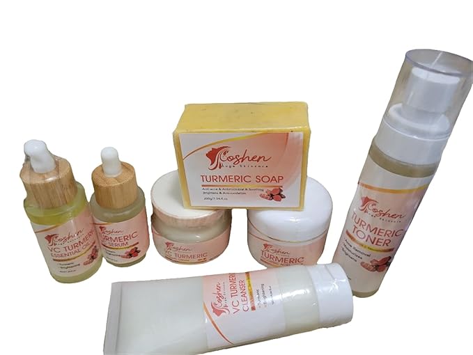 Goshen Turmeric Skincare Set, 7 Piece Complete Collection, Includes Soap, Cleanser, Serum, Essential Oil, Toner