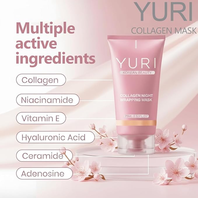 YURI Collagen Night Wrapping Mask,YURI Collagen Mask,Easy Peel Off Facial Mask Skin Care night mask，Hydrating Face Mask is the Ideal Gifts for Women and Teen Girls!2.54 fl.oz (1 pcs)
