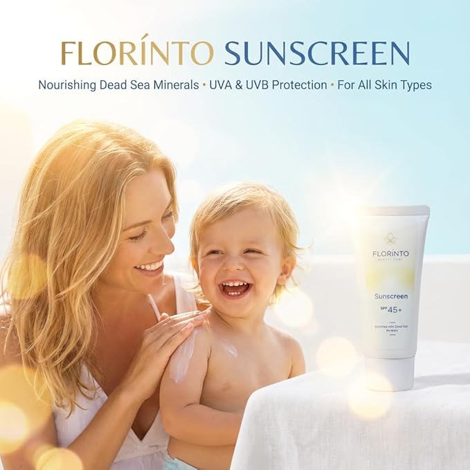 FLORÍNTO Sunscreen – Daily Moisturizing Sun Protection with Dead Sea Minerals, Aloe Vera & Vitamin E – Broad Spectrum SPF for UVA/UVB Rays – Hydrating, Non-Greasy & Gentle for All Skin Types – 50 ml