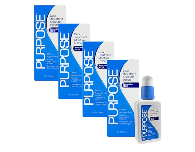 Purpose Dual Treatment Moisture Lotion with SPF 10 – Oil-Free, Fragrance-Free Daily Moisturizer for Sensitive Skin - 4 Fluid Oz. (Pack of 4)