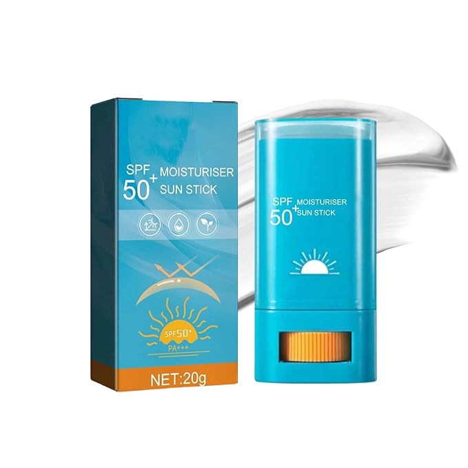 Moisturizing Sunscreen Stick SPF 50+, Korean Sunscreen Stick for Face & Body, Water Resistant & Lightweight, Effective UV Protection Sunblock Sticks for All Skin Types, No Cast White, 0.7 Oz (1pc)