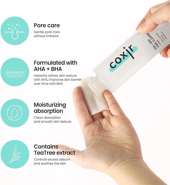 coxir AHA + BHA Pore Clearing Toner l All Skin Types, Purifying, AHA, BHA, Daily Pore Care,k Beauty Skincare,Korean Skincare[150ml,5.07fl.oz]
