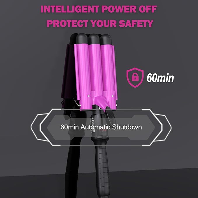 kuwa Crimper Hair Tool,15 Variable Temperature Waver Curling Iron,Three Barrel Curling Iron,Waver Hair Tool,Haircrimper for Women,HairWaver with LCD Temperature Display