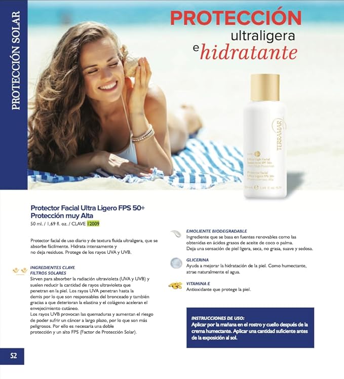 Terramar Ultra Light Facial Sunscreen SPF 50+ - Very High Protection, Broad Spectrum UVA/UVB, Non-Greasy & Fast Absorbing, Ideal for Daily Face Use