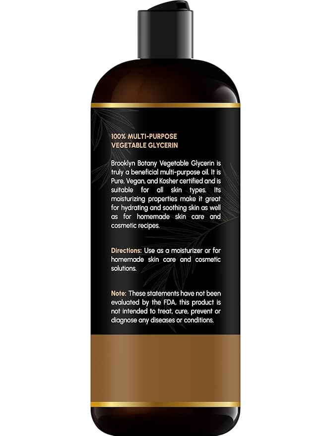 Brooklyn Botany Vegetable Glycerin - 8 fl oz, Pure Vegetable Glycerin Body Oil, Hair Oil, Skin Moisturizer, Carrier Oil for Essential Oils, Homemade Blends and Massage Oil