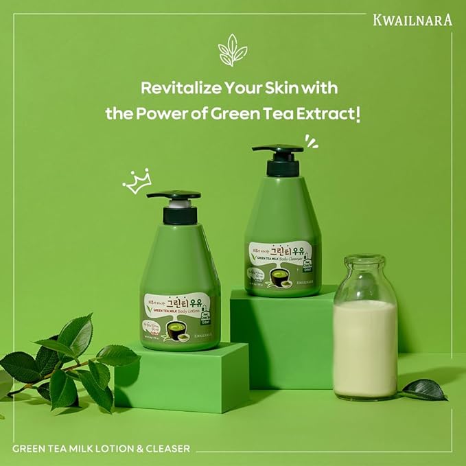 WELCOS KWAILNARA Green Tea Milk Body Lotion (19.75 Fl Oz) – Matcha Korean Body Lotion for Skin Refreshment & Clarity | Milk Protein, Royal Jelly & Green Tea Extract | Paraben-Free & Non-Greasy