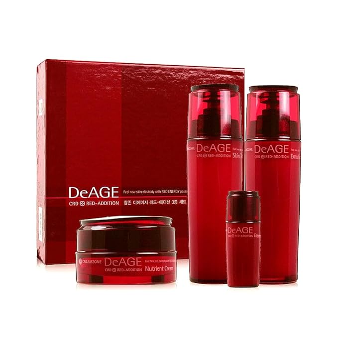 CHARMZONE DeAge Red Addition Korean Skincare Set of 3 – Anti-Aging Red Wine Face Care with Toning Water, Emulsion & Cream – Hydrating, Nourishing, Gift-Ready (10.98 fl. oz)