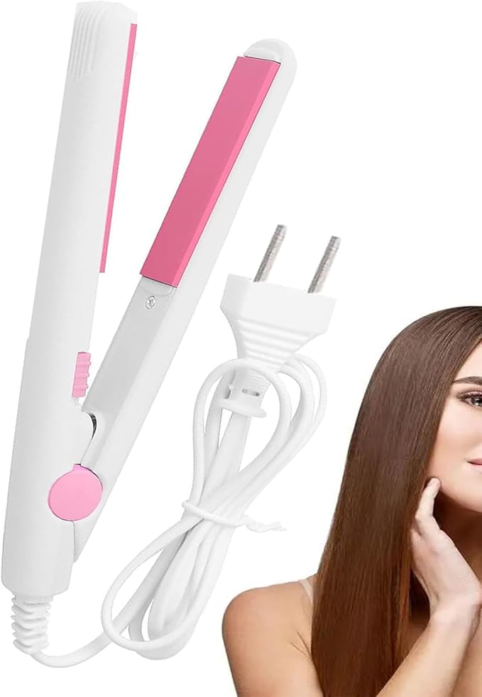 2 in 1 Mini Hair Straightener, Mini Hair Curler Mini Hair Straightener,Ceramic Tourmaline Plate, Beauty Flat Iron Heating Curler,for Travel Flat Iron Dormitory or Home (White)