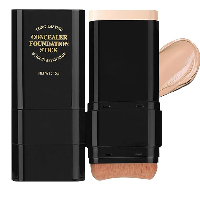 Foundation Stick,2 in 1 Dual-Ended Long-Lasting & Waterproof Concealer Korean Foundation Contour Sticks,Contouring Foundation with Brush,Full Coverage Matte Finish for Face Makeup(03LIGHT)