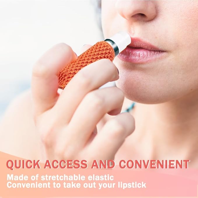 WK IEASON Lip Balm Holder Keychain 5pcs Clip on Lipstick Keychain Sleeves Holder Pouch Tight-Knit Elastic Lip Gloss Holder