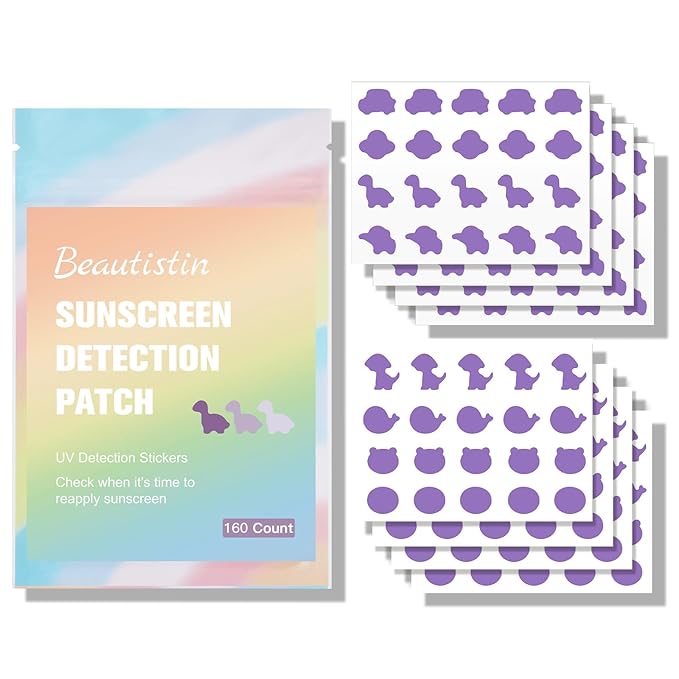 UV Detection Stickers for Sunscreen - 160 Count UV Detection Stickers, Know When to re-Apply Sunscreen, Sun Protection Reminder, 8 Fun Pattern Types
