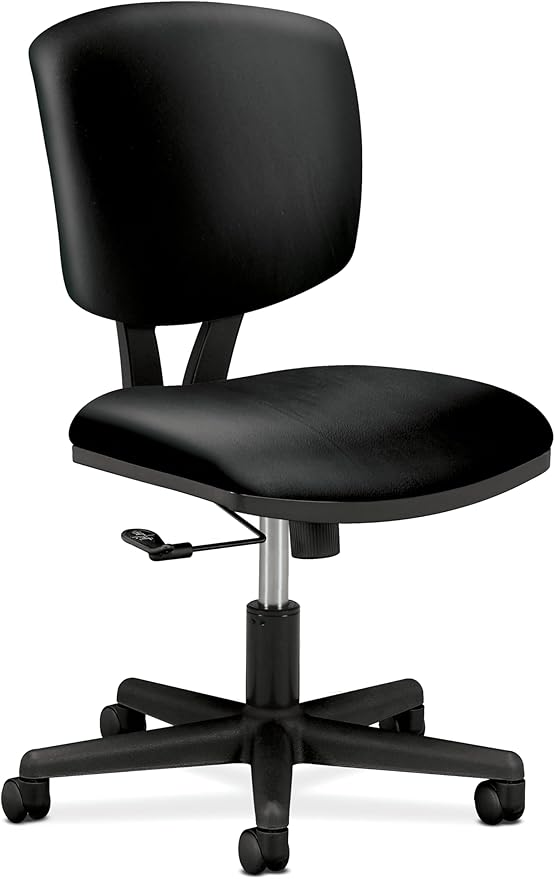 HON Volt Armless Chairs, Ergonomic Adjustable Center-Tilt Recline, Leather Back and Seat, Swivel Desk Chairs Ergonomic, Black