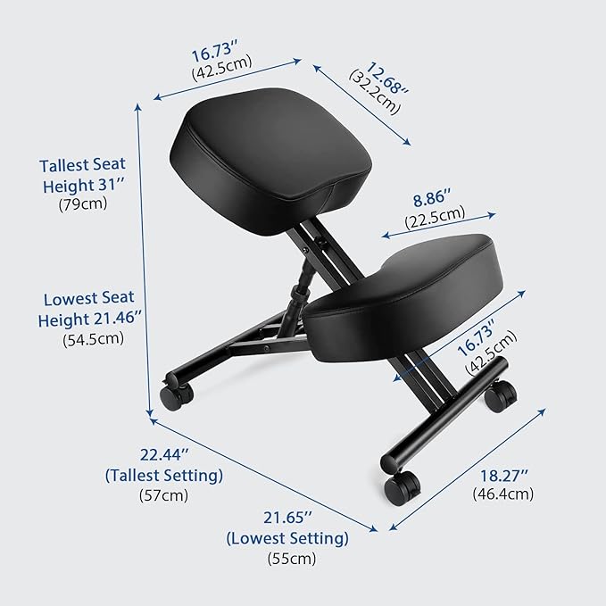 Kneeling Chair Ergonomic for Office, Height Adjustable Stool for Home and Office - Improve Your Posture with an Angled Seat - Thick Moulded Foam Cushions - Brake and Smooth Gliding Casters