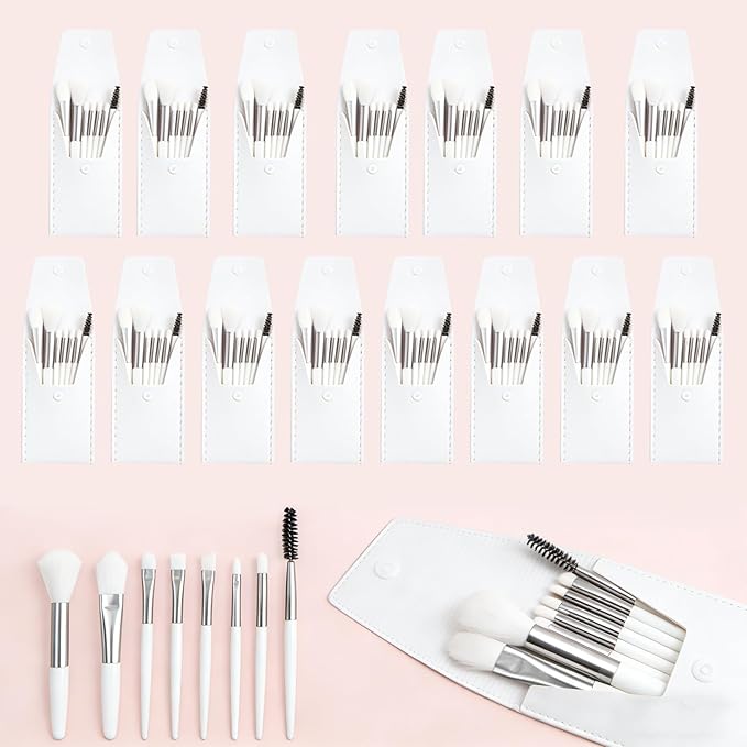 16 Sets Travel Makeup Brush Set Synthetic Fiber Face Foundation Make up Brushes Bridesmaid Gift with Travel Makeup Bag for Wedding Bridal Shower Favors Bachelorette Party Gift (White)