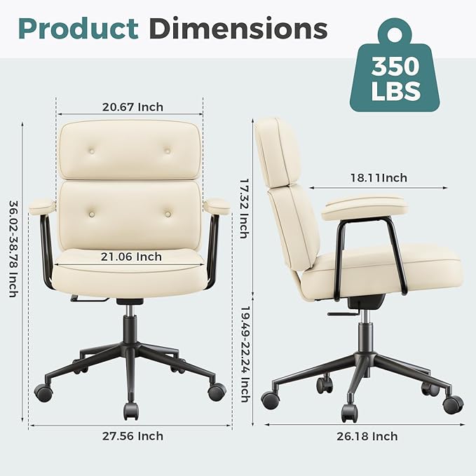 OLIXIS Ergonomic Home Office Desk Chair, Computer Chair with Lumbar Support Adjustable Height Rolling Swivel Executive Task Armrests Chair, Off-White