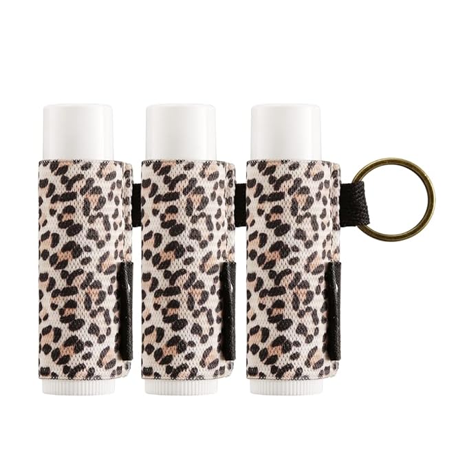 WK IEASON - Lip Balm Holder Keychain Clip On Lipstick Sleeve Lip Gloss Sleeve Holder Keychain (Leox3)