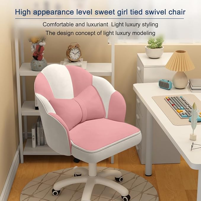 Vanity Chair with Wheels Velvet Petal Desk Chair Upholstered Tufted Home Office Chair for Women Girls, Height Adjustable Makeup Task Chair for Bedroom Living Room
