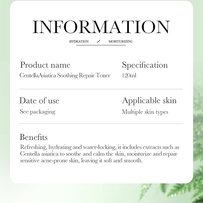 BIOAQUA Centella Asiatica Soothing Dryness Repair Toner Hydration Oil Control Anti-Acne Moisturizing Skincare 120ml/4.06fl.oz