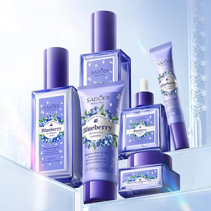 Blueberry Skin Care Set, 6-In-1 Skincare Gift Set With Facial Cleanser, Face Cream, Eye Cream, Serum, Lotion, Toner, Hydrating Skincare Gift Set For Women