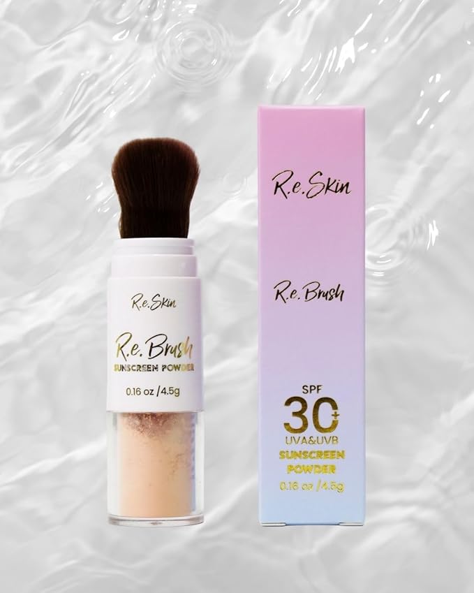 Starr'd Athletics R.e.Brush SPF30 Sunscreen Powder, UVA/UVB Protection, Moisturizing with Jojoba Oil and Chamomile, Water Resistant, Travel Size, Gentle Brush for Face and Hairline Application