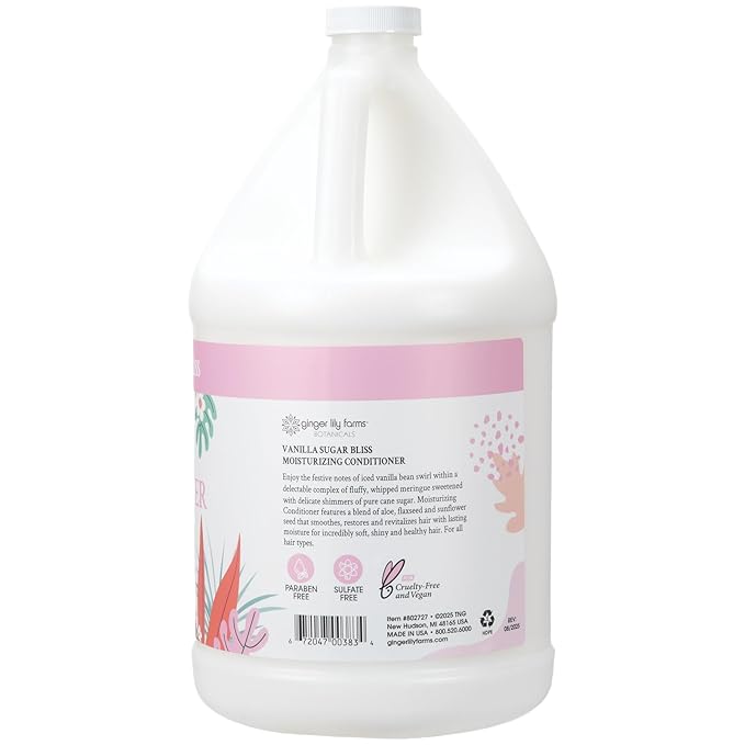 Ginger Lily Farms Botanicals Moisturizing Conditioner for Dry Hair, 100% Vegan & Cruelty-Free, Vanilla Sugar Bliss Scent, 1 Gallon (Pack of 4)
