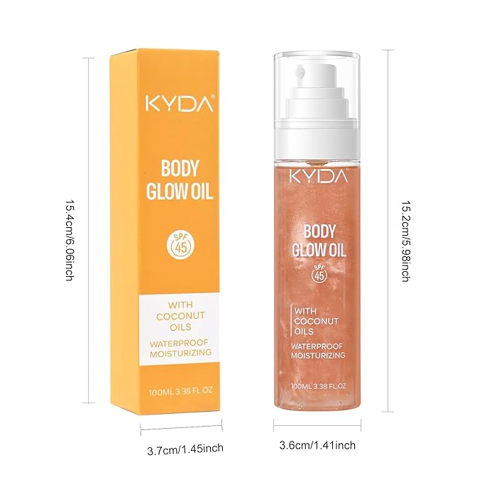 Sunscreen Body Glow Oil, Broad Spectrum SPF 45, Lightweight Waterproof Moisturizing Coconut Shimmer Oil with Gold Mica, Travel Size Summer Sunscreen Skin Illuminator-ROSE, 3.38 fl oz