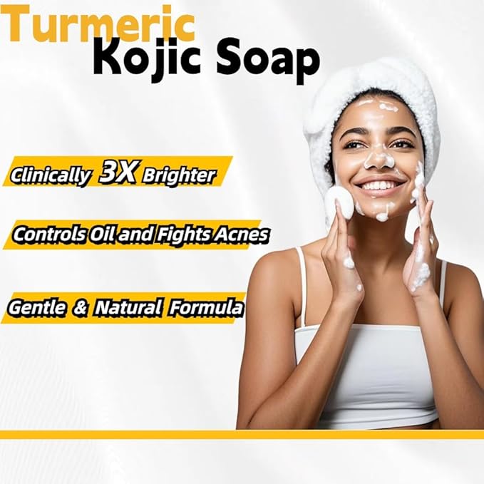 3 Pack Lemon & Turmeric Soap Bar for Dark Spots, Powered by Kojic Acid, Vitamin C - Deeply Moisturizing with Amino Acids & Shea Butter - SLS Free for Face/Body