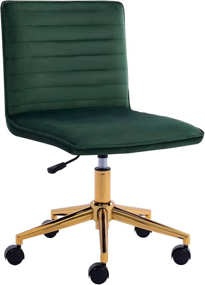 Furnimart Velvet Home Office Armless Desk Chair Adjustable Task Chairs Small Swivel Upholstered Office Chair Students Desk Chair Mid-Back Home Office Chair Dorm Chair (Velvet-DarkGreen)