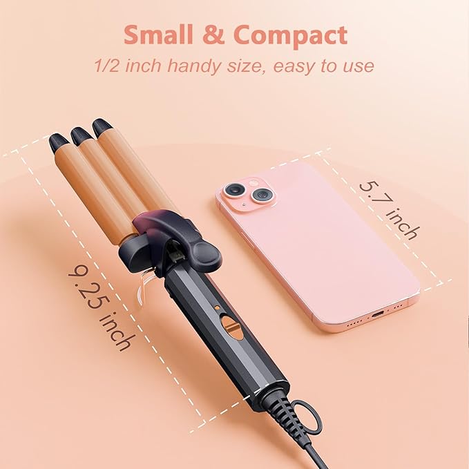 Hair Waver for Short Hair, 1/2 Inch Mini Crimping Iron for Tight Beach Waves, Small Crimper with Argan Oil Infuse Barrels, Easy to Use