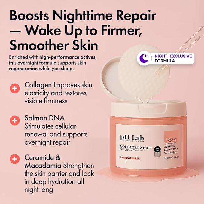 pH Lab Sensitive & Redness Skincare Routine Set, Collagen Night Toner Pad, Anti Redness Serum, Wake Up Energy Cleansing Bar, Soothes, Hydrates & Refreshes Skin