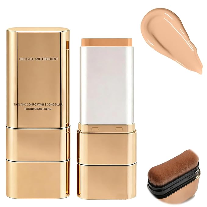 2PCS Luminous Dual-Ended Concealer Foundation Stick, Foundation Stick Korean 3 in 1, Multi-use Double Head Foundations Make up Sticks, Sweat-Proof for All Skin Types (#05 Deep Wheat)