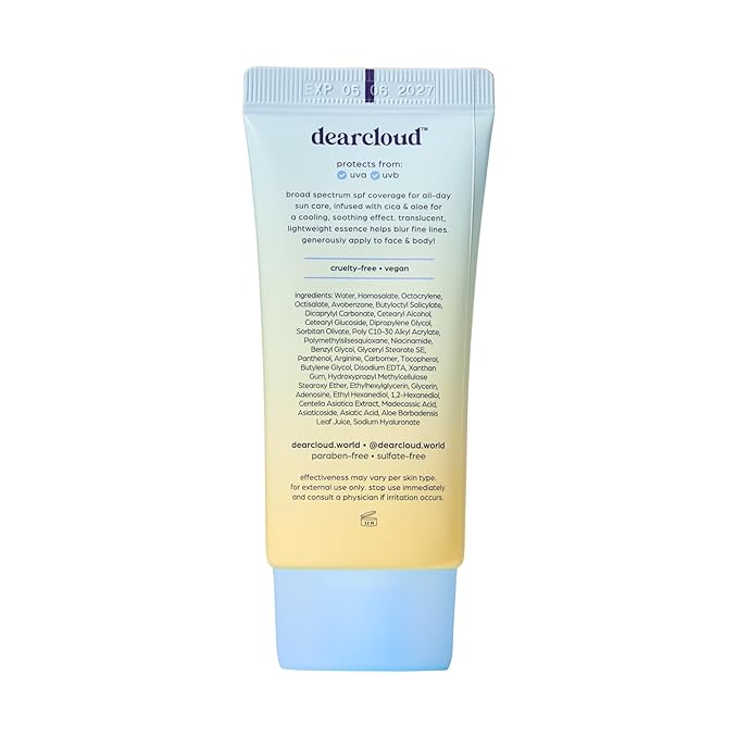 dearcloud Tone Blur Essence Sunscreen SPF 50+ PA++++ – Korean Sunscreen for Face, Primer with Vegan Ingredients (1.69 fl oz)