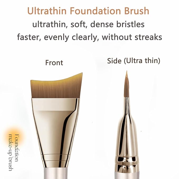 Foundation Brush, Angled Makeup Brush Ultra Thin Facial Brush Fast Flawless Face Mask Brushes for Blending Liquid Foundation, Blending Cream, Gold