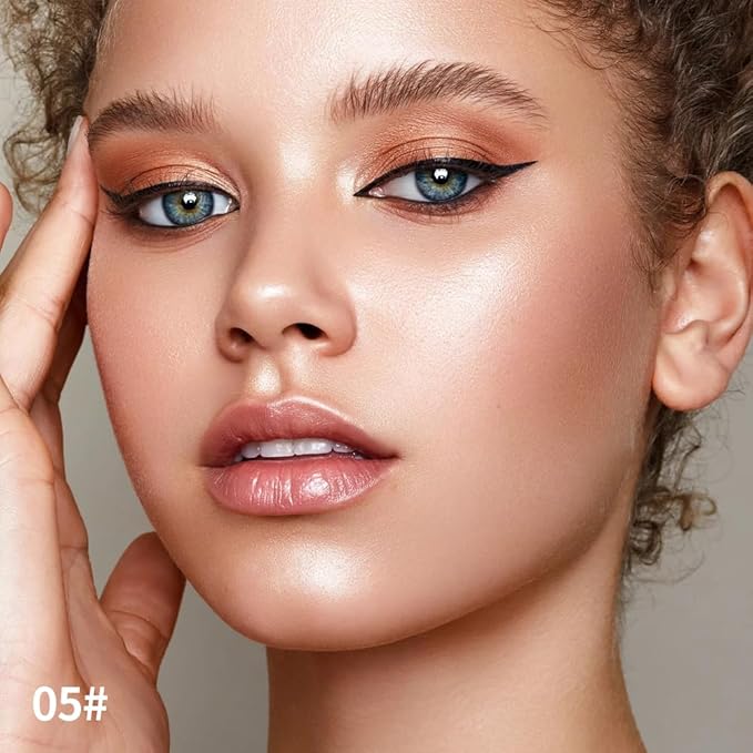 Shimmer Eyeshadow Stick –Warm Amber Dual-Ended Creamy Pearl Eye Shadow Pencil with Built-In Smudger, Waterproof Long-Lasting High Pigment Eye Makeup for Smooth Glide 05#