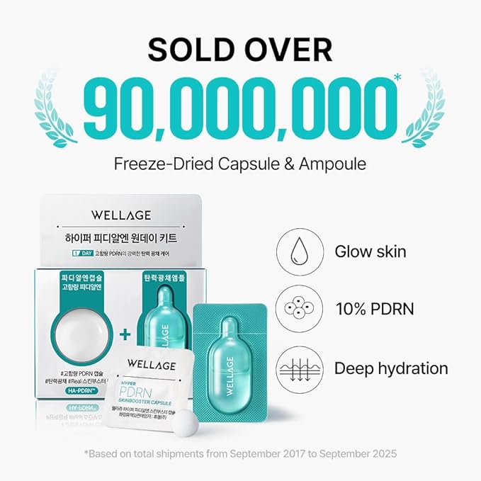 WELLAGE Hyper PDRN One-day Kit 7ea, Hydrating Peptide for Face, Korean Skin care, PDRN, Niacinamide, Hyalruonic acid, Pore minimizing