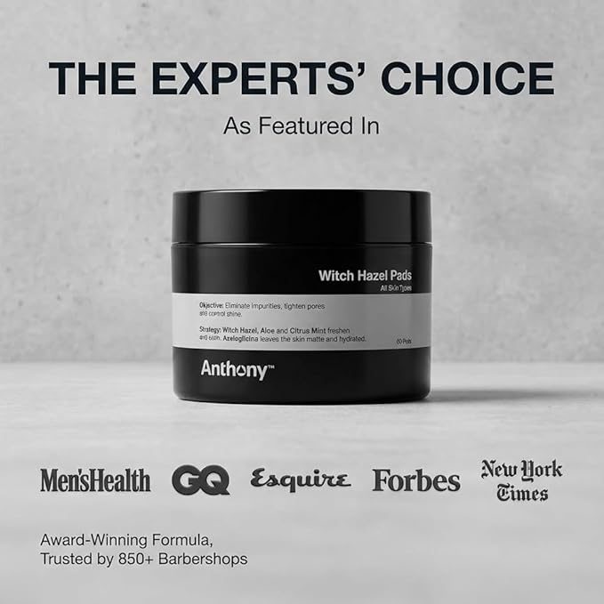 Anthony Witch Hazel Pads Pore Cleaner: 60 Count, Purifying Astringent Cleansing Toner Pads – Aloe Vera, and Citrus Mint, Eliminate Impurities, Minimize Pores and Control Shine