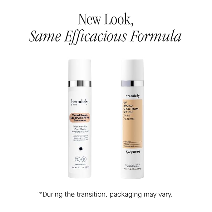 Brandefy UV Tinted SPF 50 Face Sunscreen - Hydrating Sheer-Tinted Face Moisturizer, Broad Spectrum with Clear Zinc Oxide, Niacinamide & Hyaluronic acid, Made in The USA (2.22 Oz)