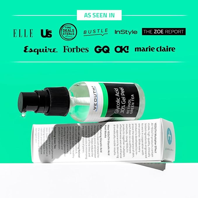 YEOUTH Glycolic Acid Peel for Face, At Home Chemical Exfoliator AHA 30% Glycolic Acid Face Peel with Retinol, Designed to Refresh and Smooth the Appearance of Skin 1oz