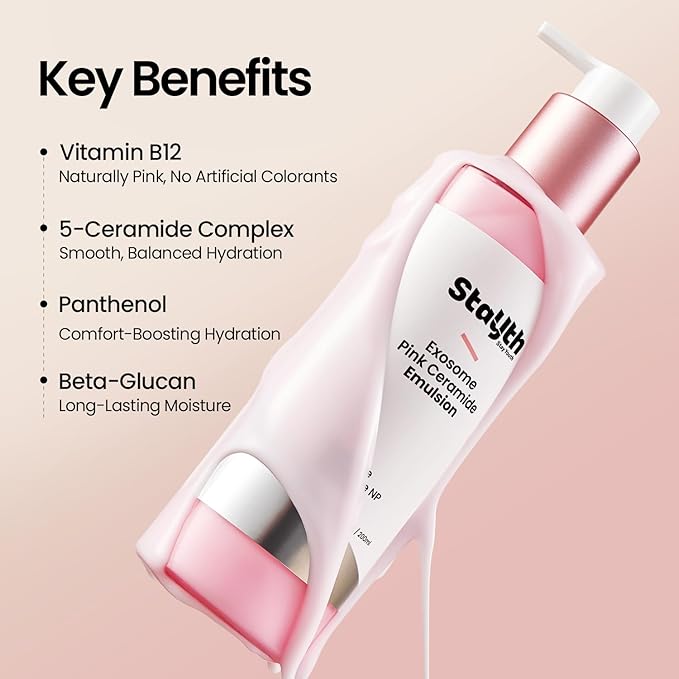 Exosome Pink Ceramide Emulsion – Korean Skincare Lightweight Moisturizer with Ceramides, Vitamin B12 & Exosome for Daily Hydration & Skin Conditioning (200ml / 6.76 fl. oz)