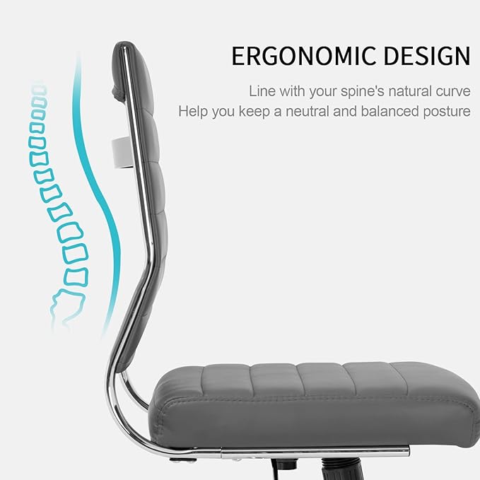 Okeysen Armless Office Desk Chair, Mid Back Ergonomic Swivel Conference Room Chair, Adjustable Height PU Leather Home Desk Chair with Lumbar Support, Modern Small Rolling Computer Task Chair, Gray