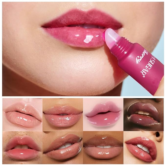 SAM SUGAR Lip Balm with Keychain Hydrating Tinted Lip Gloss, Moisturizing Lip Butter Balm with Natural Shine, Non-Sticky Lip Care for Dry Lips (Beige)