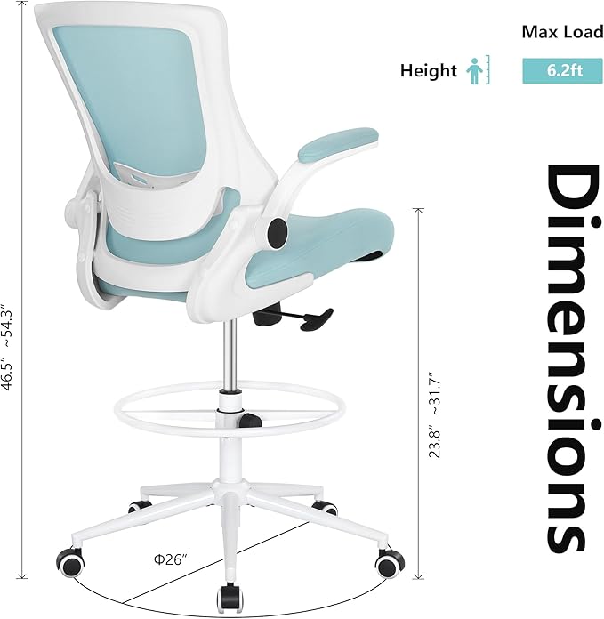 Misolant Tall Office Chair, Drafting Chair for Standing Desk, High Office Chair with Adjustable Lumbar Support, Flip-up Arm and Footrest Ring, Tall Drafting Chair for Bar Height Desk