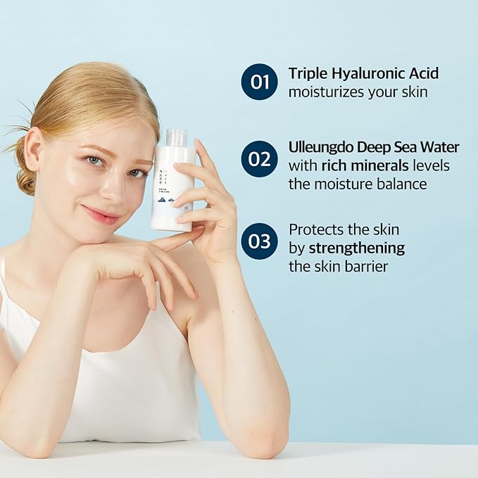 ROUND LAB 1025 Dokdo Lotion | Lock in moisture, Triple Hyaluronic Acid, Emulsion, Long lasting hydration, Calming Lotion for sensitive skin (6.76fl.oz)