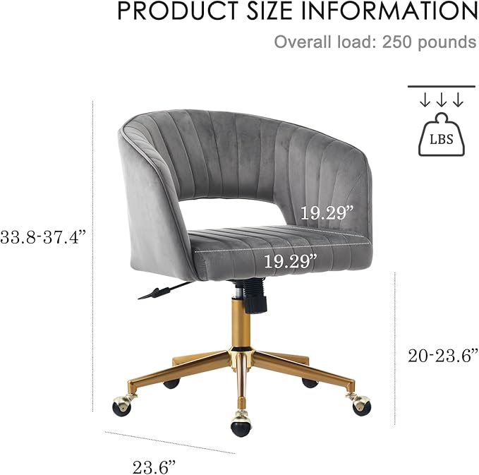 Vanity Chair with Back 360 Swivel Armchair and Gold Base, Criss Cross Chair with Wheels for Vanity Home Office, Living Room, Bedroom and Study (Grey)